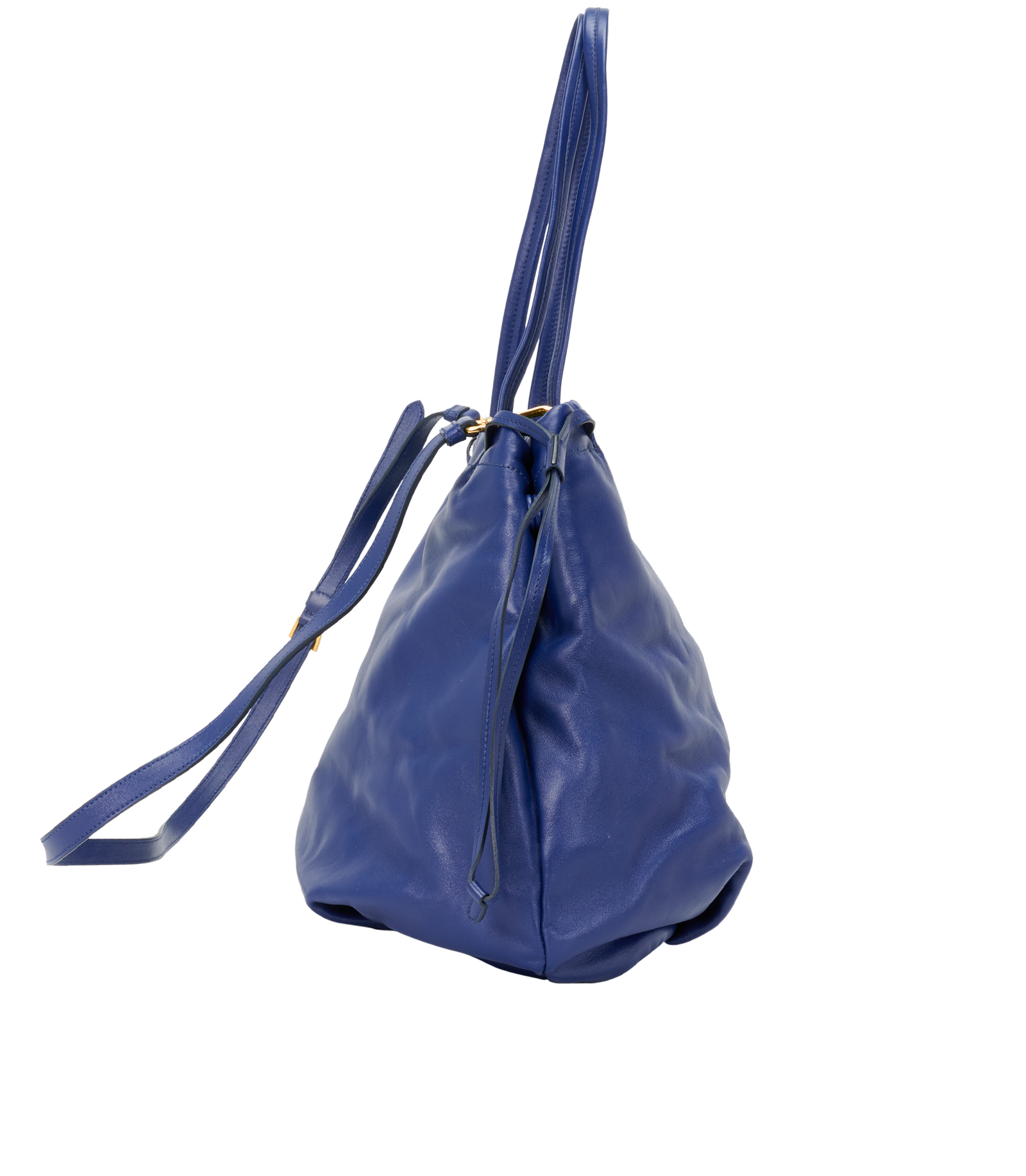 Drawstring 2-Way Tote, &pound;630, Handbags, Blue, Leather, Side view